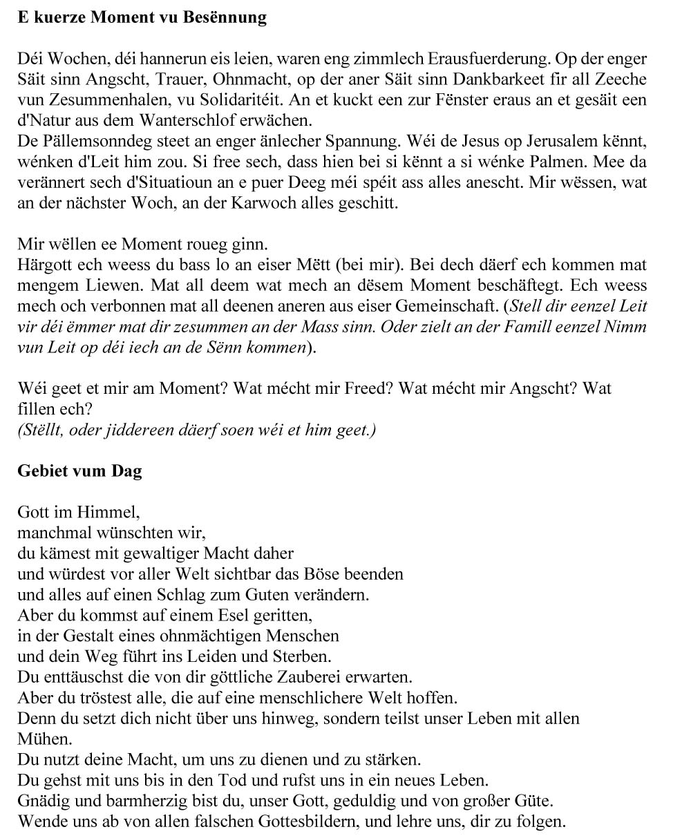 Gottesdéngscht Pällemsonndeg 1